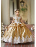 Gold Sequin Ivory Lace Peplum Gorgeous Flower Girl Dress